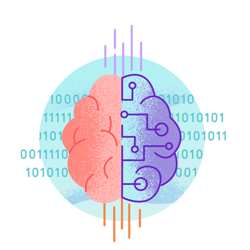 Partially artificial brain with binary numbers behind it