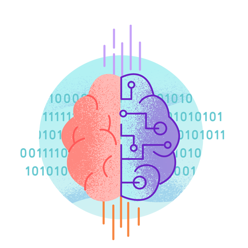 Partially artificial brain with binary numbers behind it